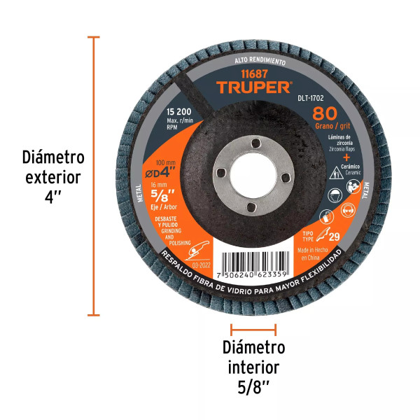 ‣ Disco laminado 4", grano 80, TRUPER... | Truper