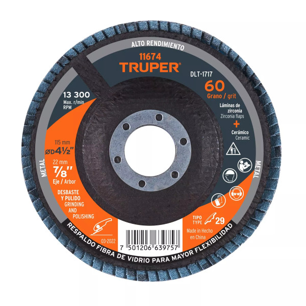 ‣ Disco laminado 4-1/2" grano 60, fibra... | Truper