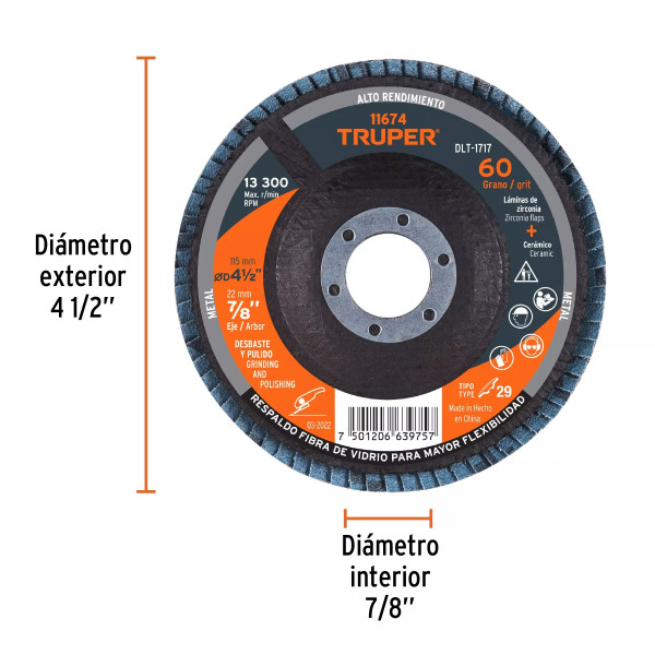 ‣ Disco laminado 4-1/2" grano 60, fibra... | Truper
