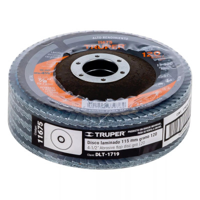 Disco laminado 4-1/2", grano 120 centro 7/8", fibra, TRUPER