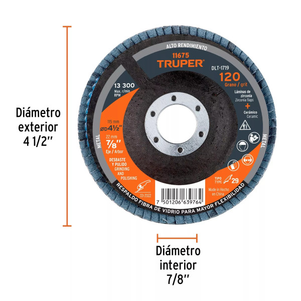 ‣ Disco laminado 4-1/2" grano 120... | Truper