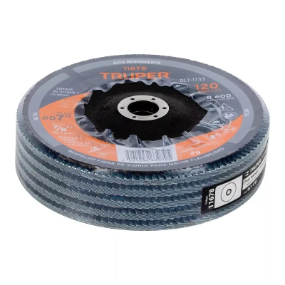 Disco laminado 7", grano 120 centro 7/8", fibra, TRUPER