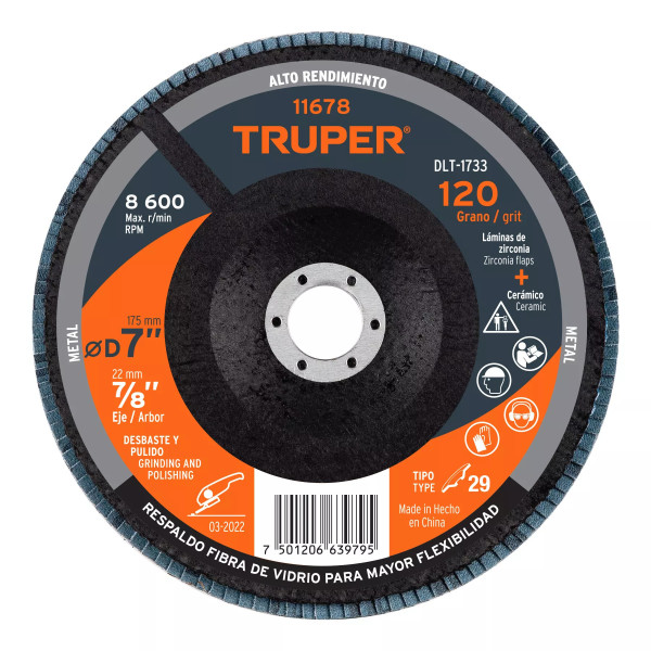 ‣ Disco laminado 7", grano 120... | Truper
