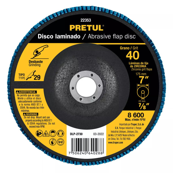 ‣ Disco laminado 7", grano 40, fibra PRETUL... | Truper