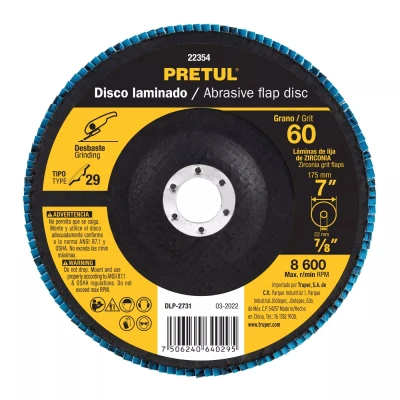 Disco laminado 7", grano 60 centro 7/8", fibra, PRETUL
