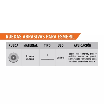 Rueda abrasiva p/esmeril 10"x32mm, óxido aluminio, grano 60
