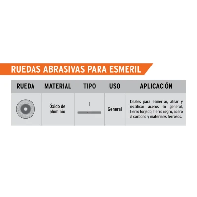 Rueda abrasiva p/esmeril 6"x25mm, óxido aluminio, grano 36