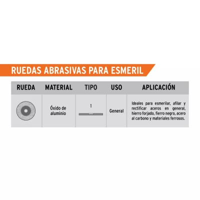 Rueda abrasiva p/esmeril 6"x19mm, óxido aluminio, grano 60