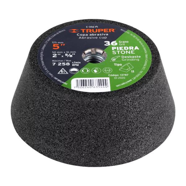 ‣ Copa desbaste piedra 5" gr. 36 eje 5/8-11... | Truper