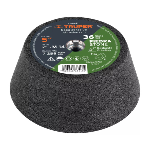 ‣ Copa desbaste piedra 5" grano 36, eje M14... | Truper