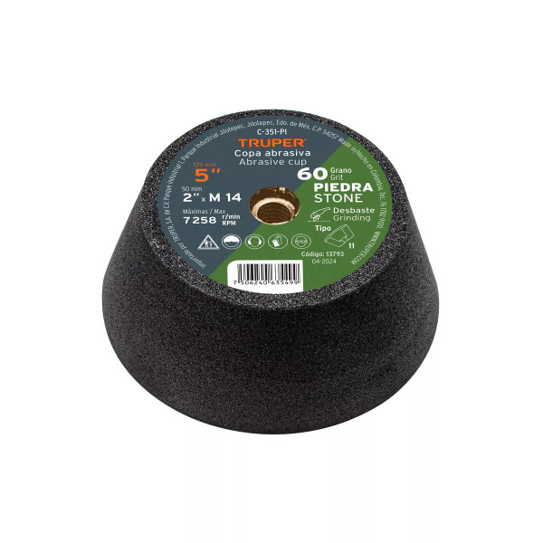‣ Copa desbaste piedra 5" grano 60, M14... | Truper