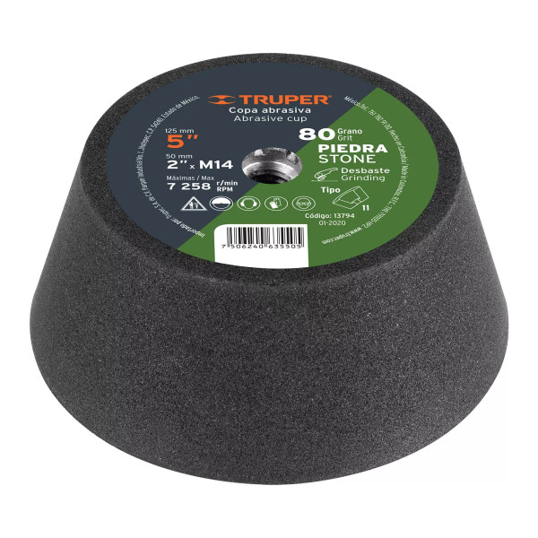 ‣ Copa desbaste piedra 5" grano 80 M14... | Truper