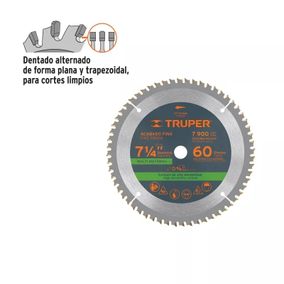 Disco sierra 7-1/4" multimaterial, 60 dientes centro 5/8"