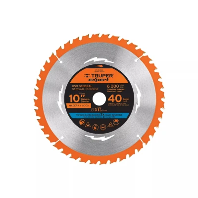 Disco sierra 10" para madera, 40 dientes centro 1", Expert