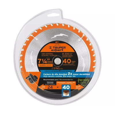 Disco sierra 7-1/4" p/madera, 40 dientes centro 5/8", Exper
