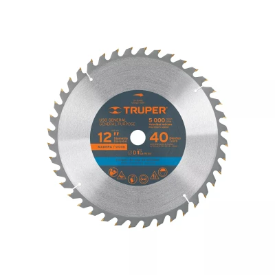 Disco sierra 12" para madera, 40 dientes centro 1", Truper