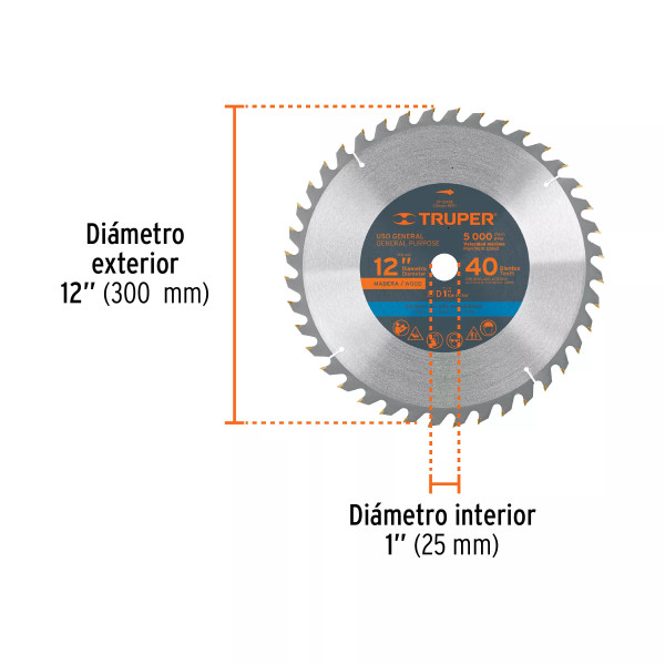 ‣ Disco sierra 12" madera, 40 dientes... | Truper