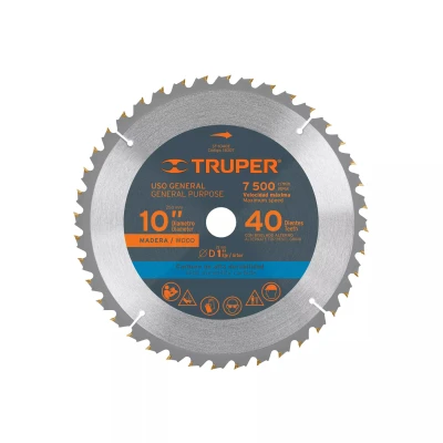 Disco sierra 10" para madera, 40 dientes centro 1", Truper