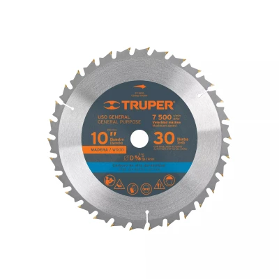 Disco sierra 10" para madera, 30 dientes centro 5/8", Truper