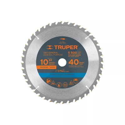 Disco sierra 10" para madera, 40 dientes centro 5/8", Truper