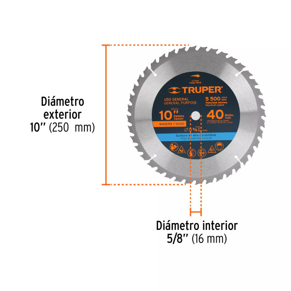 ‣ Disco sierra 10" madera, 40 dientes... | Truper