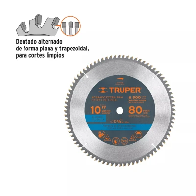Disco sierra 10" para aluminio, 80 dientes centro 5/8"