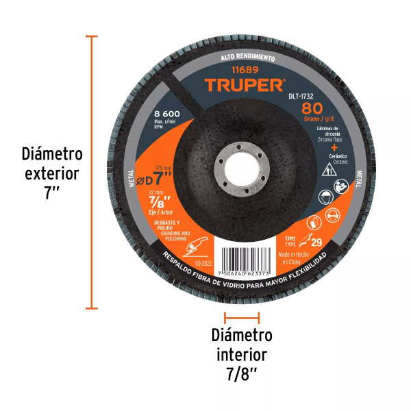 ‣ Disco laminado 7", grano 60, fibra... | Truper