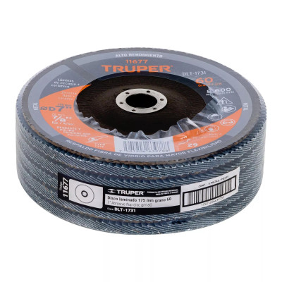 Disco laminado 7", grano 60 centro 7/8", fibra, TRUPER