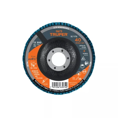 Disco laminado 4-1/2", grano 40 centro 7/8", fibra, TRUPER