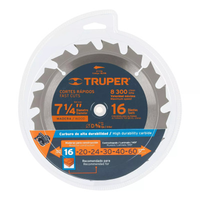 Disco sierra 7- 1/4" para madera, 16 dientes centro 5/8"