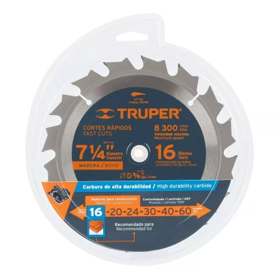 Disco sierra 7- 1/4" para madera, 16 dientes centro 5/8"