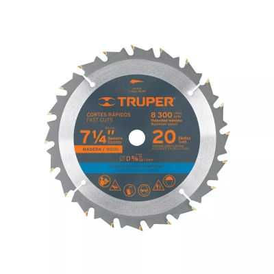 Disco sierra 7- 1/4" para madera, 20 dientes centro 5/8"