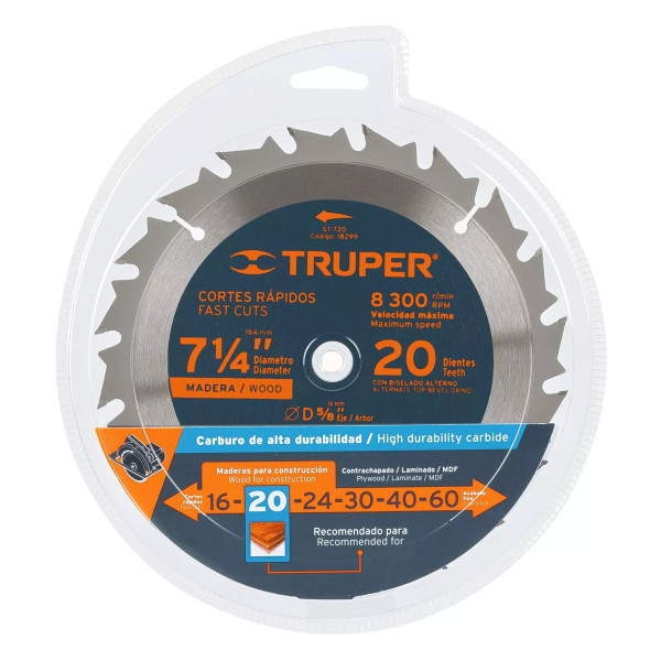 ‣ Disco sierra 7-1/4" madera, 20 dientes... | Truper