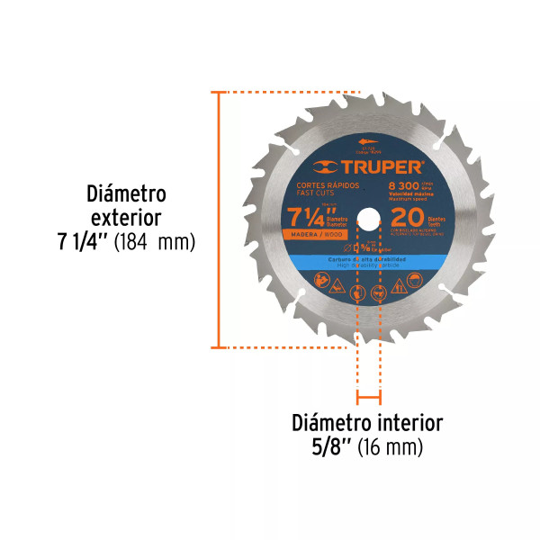 ‣ Disco sierra 7-1/4" madera, 20 dientes... | Truper