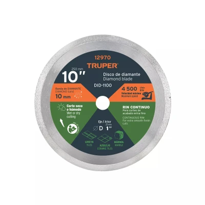 Disco de diamante de 10" x 2.2 mm, rin continuo, TRUPER
