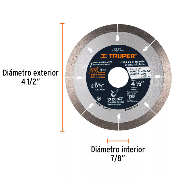 ‣ Disco de Diamante 4-1/2" Corte Porcelanato | Truper