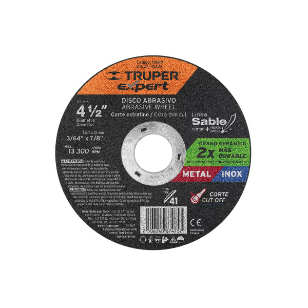 ‣ Disco Tipo 41 4-1/2" corte fino metal... | Truper Expert