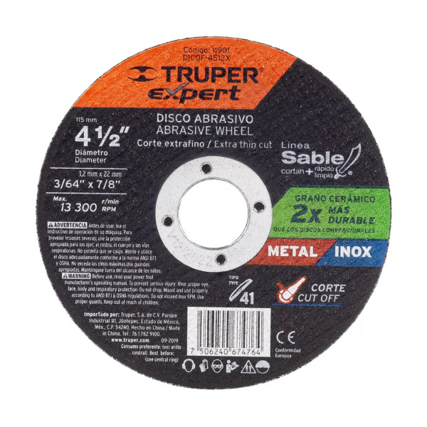 ‣ Disco Tipo 41 4-1/2" corte fino metal... | Truper Expert