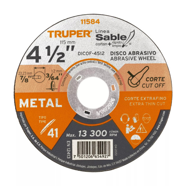 ‣ Disco Tipo 41 4-1/2" corte fino Sable... | Truper