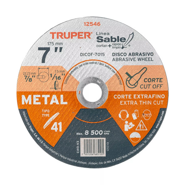 ‣ Disco Tipo 41 7" corte fino metal, Sable... | Truper