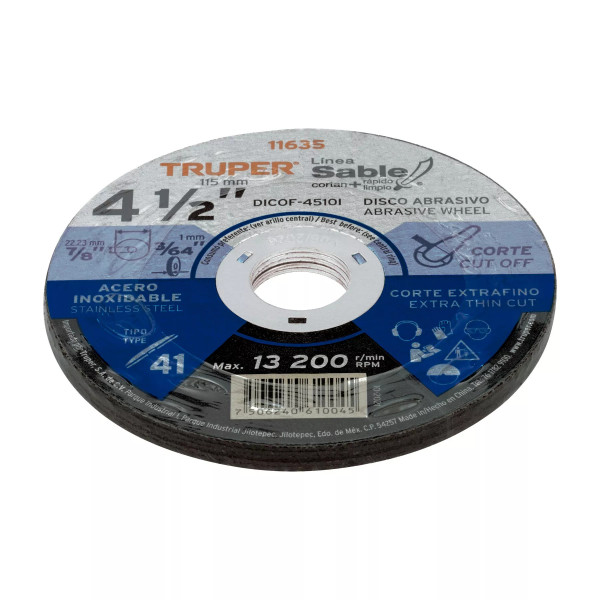‣ Disco Tipo 41 4-1/2" Corte Fino Inox, Sable... | Truper