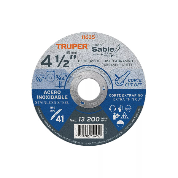 ‣ Disco Tipo 41 4-1/2" Corte Fino Inox, Sable... | Truper