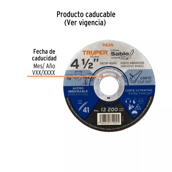 ‣ Disco Tipo 41 4-1/2" Corte Fino Inox, Sable... | Truper