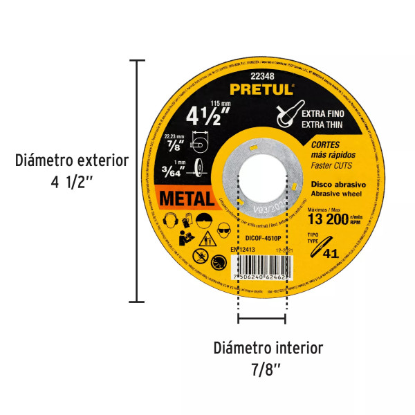 ‣ Disco 41 4-1/2"x1mm Corte Metal... | Pretul