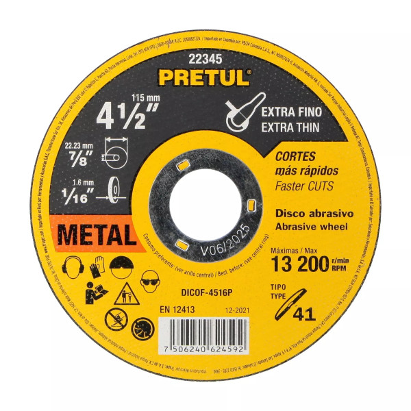 ‣ Disco Tipo 41 4-1/2" corte fino metal | Pretul