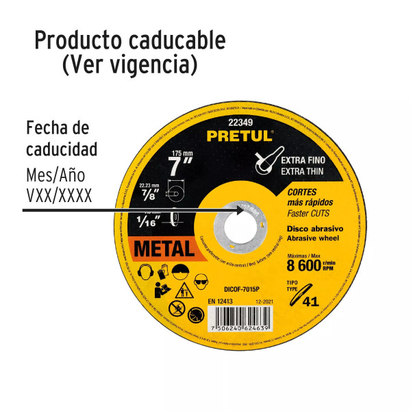 ‣ Disco Tipo 41 7" x 1.5 mm corte metal... | Pretul