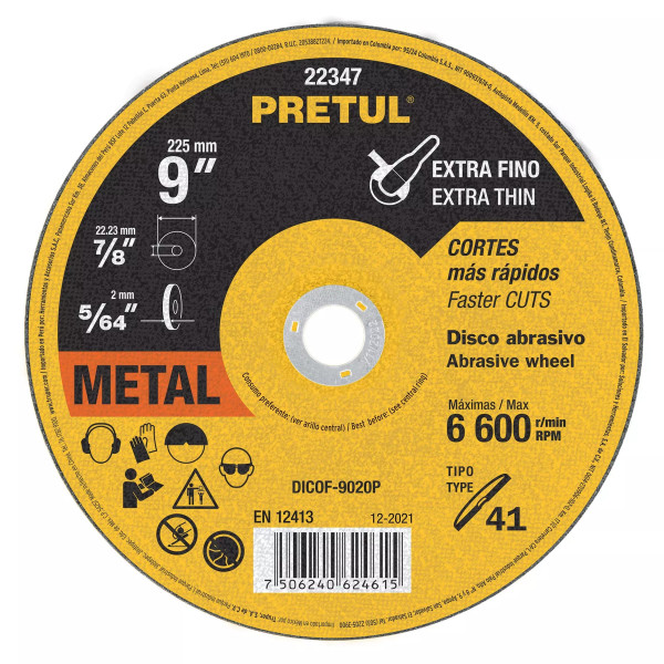 ‣ Disco Tipo 41 de 9" x 2 mm para metal... | Pretul