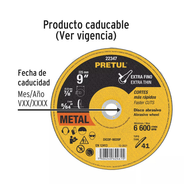 ‣ Disco Tipo 41 de 9" x 2 mm para metal... | Pretul
