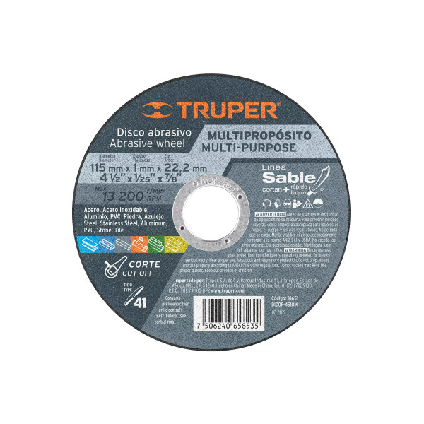 ‣ Disco Tipo 41 4-1/2" corte multimaterial... | Truper