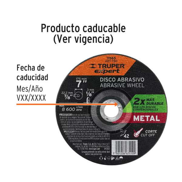 ‣ Disco Tipo 42 7" corte metal... | Truper Expert
